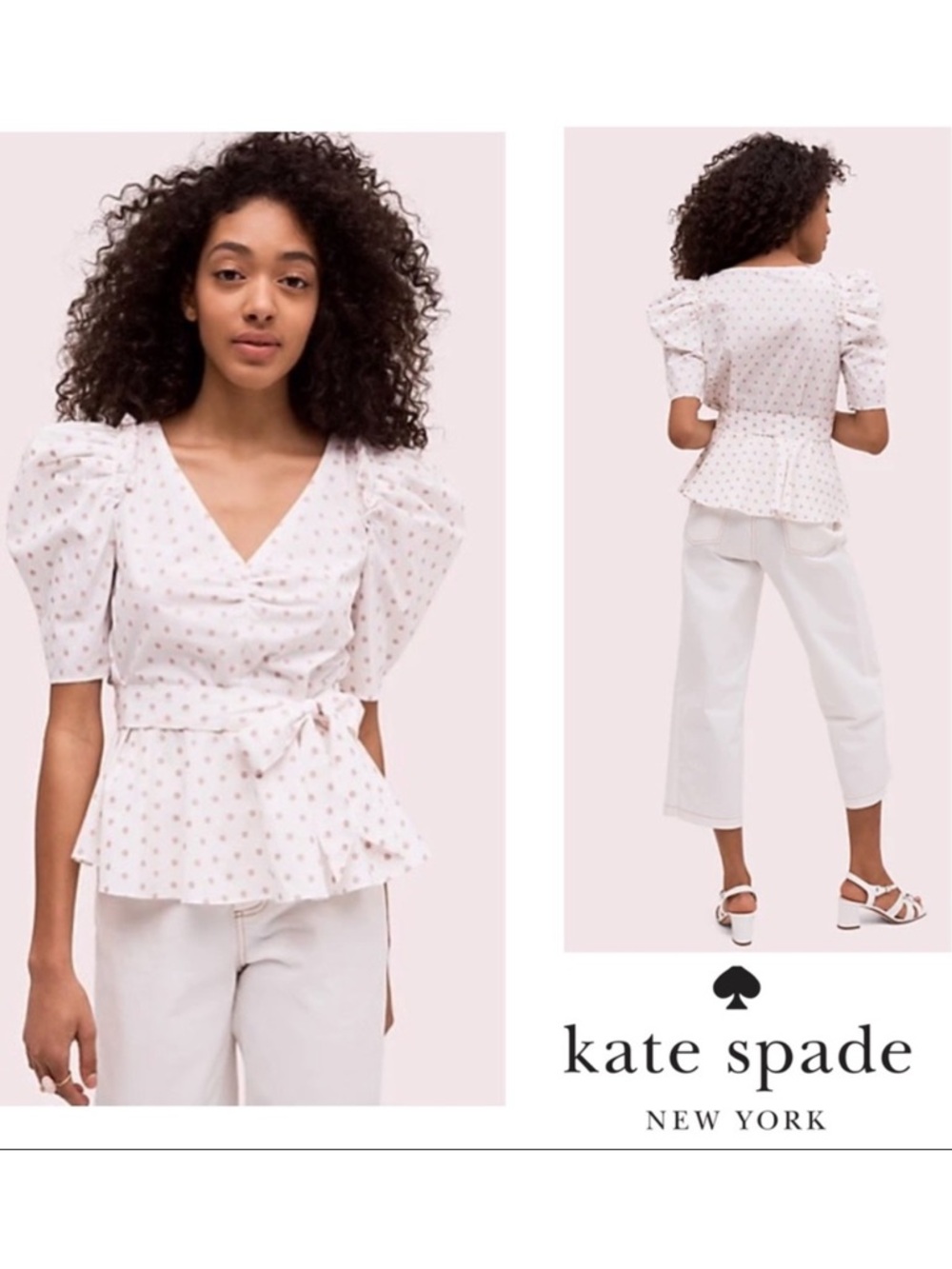 kate spade White Wrap Blouse with Pink Polka Dots